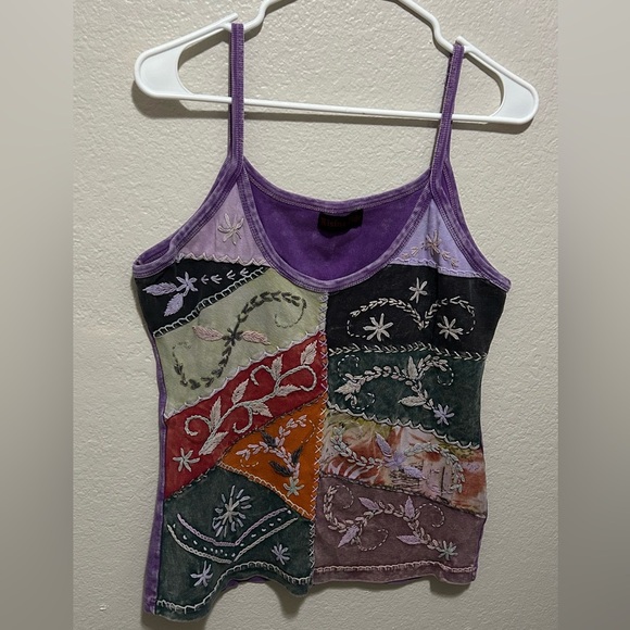 Rising Tide Hippie Boho Patchwork Multicolor Embroidered Tank Top Y2K Medium - Picture 2 of 4